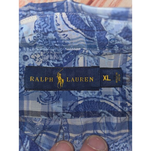 Ralph Lauren Mens Blue Paisley Plaid Button-Down Shirt XL - Picture 5 of 7